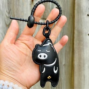 Faux Leather Keychain Sleepy Piggy Bag Charm Car Key Charm